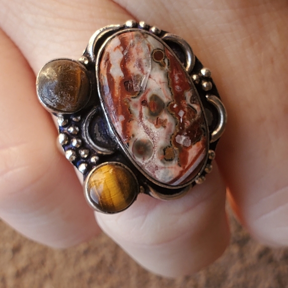 New Leopard Skin Jasper & Tiger Eye 925 Silver Ring. - Picture 5 of 9